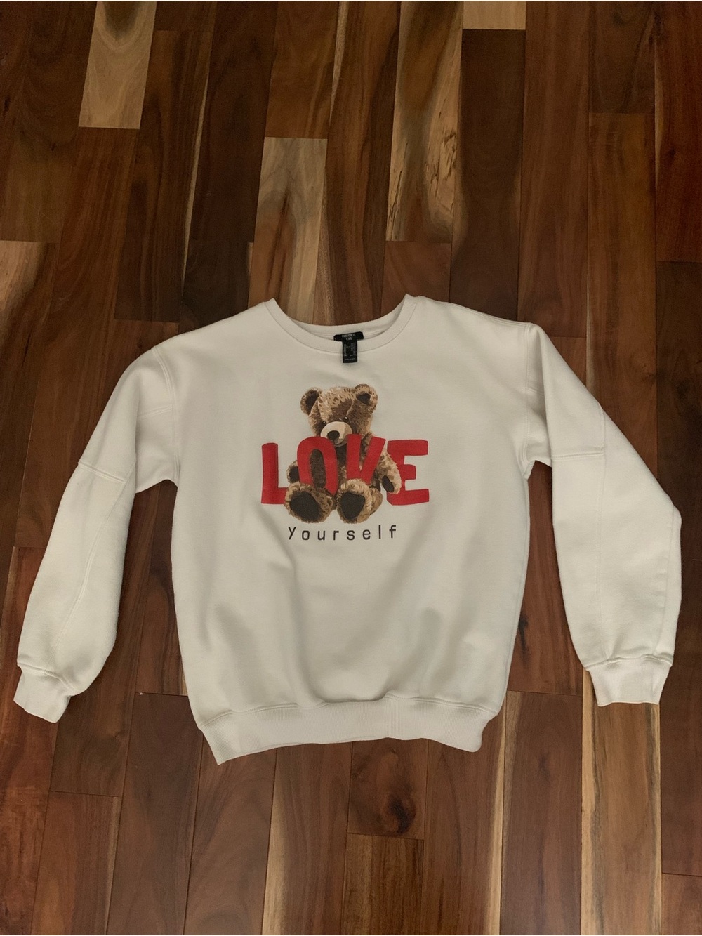 Forever 21 Kids White 'Love' Teddy Graphic Sweatshirt